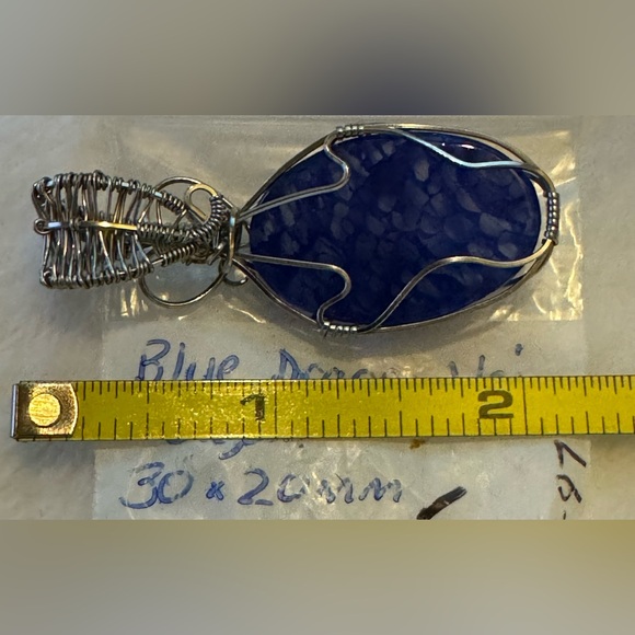 Blue Dragon Vein Agate Pendant with silver wire wrap - Picture 3 of 13